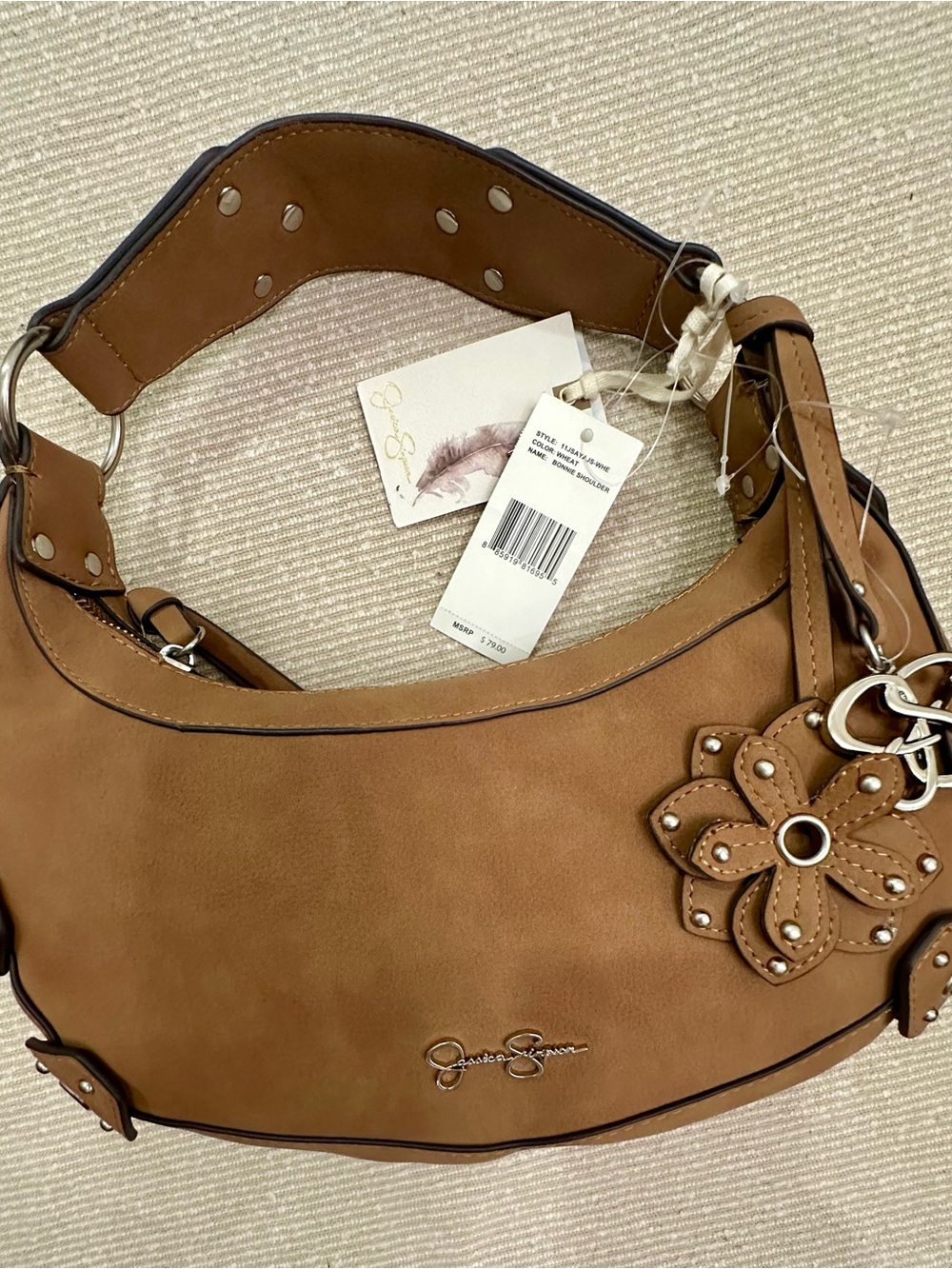 Jessica Simpson Cognac Shoulder Bag with Floral Charm